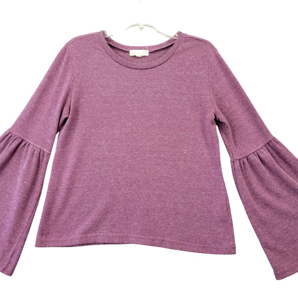 It's Our Time Purple Sweater Stretch Knit Top Long Bell Sleeves Women's M Shirt